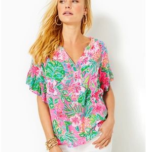 🆕 Quinna Short Sleeve Large Top in Multi Journey To The Jungle🌸